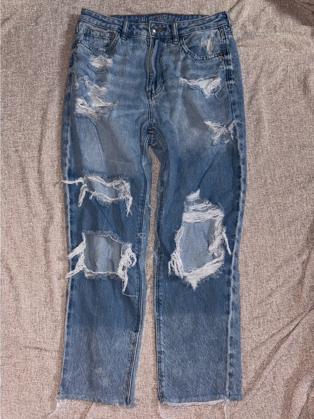 American Eagle Outfitters Distressed Blue Straight Leg Jeans